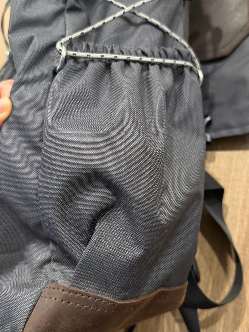 Faith Works handmade in Nepal Gray Canvas Backpack with Brown Leather Trim